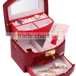 High Quality Jewelry Display Case, Custom Leather Display Case for Jewelry,red Shiny Leather Jewelry Case With Mirror thumbnail-3