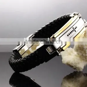 2016 Trendy Genuine Leather Bracelets 316L Stainless Steel Man Bracelet Paypal Accept thumbnail-4