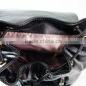 2015 Fashion Hot Selling Black PU Leather Backpack Custom Logo Backpack thumbnail-4