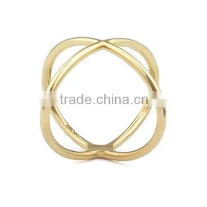 Fashion High Polish Pure Sterling Silver Gold Over Criss-Cross Ring thumbnail-3