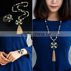 Latest Design Beautiful Bali Neon Tassel Necklace Long Set thumbnail-5