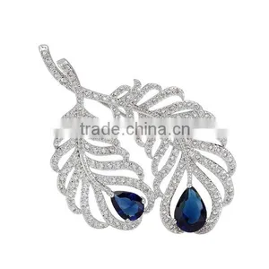 Platinum Plated Vicctorian Leaf in 4 Colors Brooch With AAA+ Cubic Zircon Micro Pave Setting for Women and Men in 4 Colors thumbnail-1