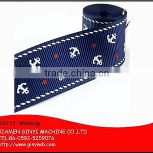 Nautical Anchor Printed Navy Blue Grosgrain Ribbon for Hair Bow, Packing, Decoration thumbnail-1