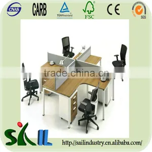 Modern Office Desks Four People Wood Computer Workstation thumbnail-1