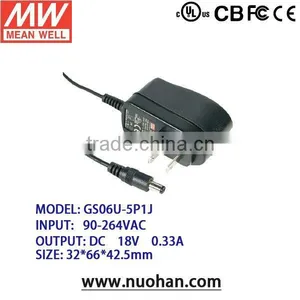Meanwell 18v 0.33a Power Supply/5 ~ 6W AC-DC Single Output Wall-mounted Type thumbnail-1