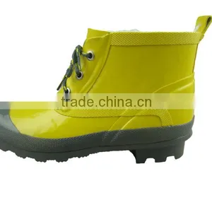 Yellow Lace-up Ankle Rubber Boots thumbnail-1