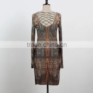 Latest Dress 2016 Spring Autumn Long Sleeve Dress for Mature Woman Sexy Net Back Dress OEM/ODM Supply thumbnail-1