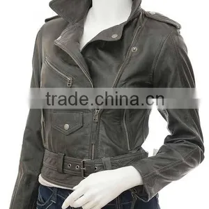 Women Leather Jackets With Flap Collar thumbnail-1