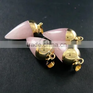 15x30mm Water Drop Shape Gold Plated Pink Rose Quartz Power Stone Pendant Charm DIY Supplies 1850206 thumbnail-3