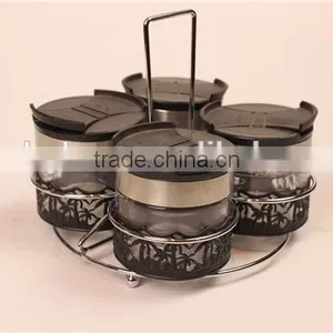 Glass Spice Jar Set Glass Condiment Bottle With Metal Coating and Stand thumbnail-2