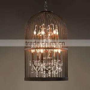 Iron Casting Birdcage Design Crystal Decoration Candle Pendant Lamp thumbnail-1