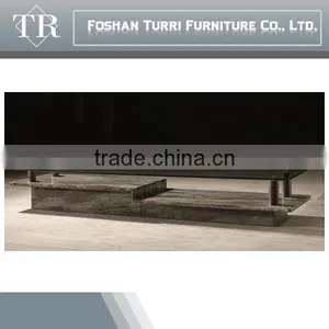 Modern Nature Marble Travertine TV Table With Glass Top thumbnail-1