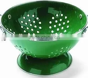 Vintage Enamel Metal Fruit Colander Vegetable Basket Kitchen Strainer With Double Handles thumbnail-2