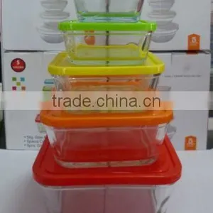 Set of 5 Pcs Glass Salad Bowl With Colorful Plastic Lid thumbnail-1