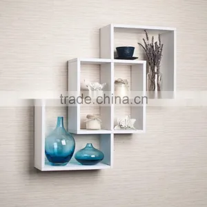 Wood Wall Shelf Intersecting Boxes Decorative Ledge Home Display Decor White New thumbnail-3