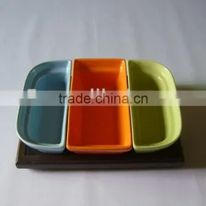 Customized Colorful Ceramic Snack Plate With Tray thumbnail-1