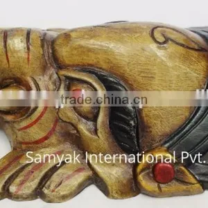 Hand Crafted Wooden Mask of Hindu Lord Ganesh Wall Hanging Made In Nepal thumbnail-3