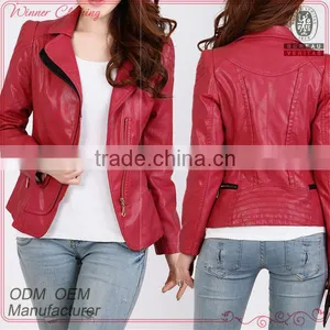 Newest Styles Hot Sell Long Sleeve PU Fancy/beautiful Front Zipper Design 2014 New Jacket thumbnail-1