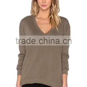 New Design Cotton Deep V Neck Sweatshirt Women Fashion thumbnail-1