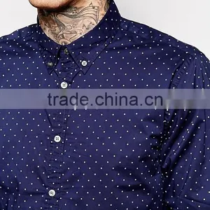 Guangzhou High Quality Custom Long Sleeve White Point All Over Printed Mens 100% Cotton Casual Fashion Navy Shirts thumbnail-3