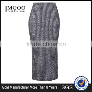 2016 High Waist Korea Style Maxi Skirts Grey Ribbed Bodycon Skirts Salt And Pepper Tube Skirts thumbnail-1