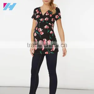 Black Tulip Print Wrap Maternity Top Clothes Cheap thumbnail-1