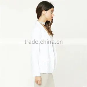 Ladies Office Open Front Dropped Lapels Longline Silhouette Blazer Coat thumbnail-5