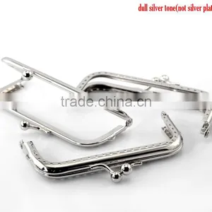 2Pc Silver Tone Bead Purse Bag Metal Frame Kiss Clasp Lock Handle 10.5x6cm(4 1/8"x2 3/8"),Hottest thumbnail-1