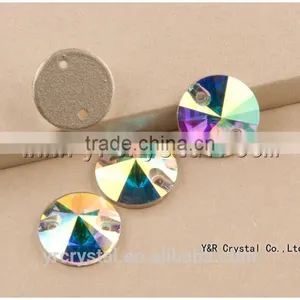 AB Color Round Crystal Rivoli 8mm Sew on Rhinestones thumbnail-1