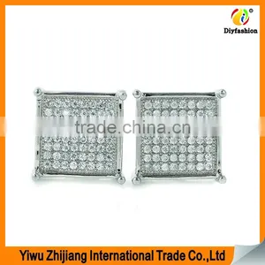 2017 New Fashion Inlay Zircon Platinum Plating 64 Grains of Drill Square Earrings thumbnail-1