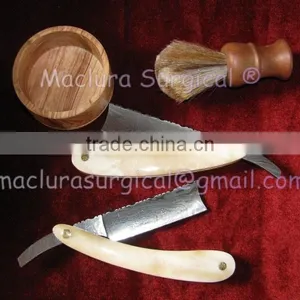 Professional Damascus Steel Barber Razor , Camel Bone Scale Damascus Razor thumbnail-5