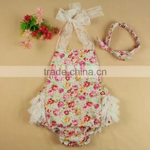 Infant Girls' Printed Skirted Rompers Lace Ruffles Jumpsuit thumbnail-1