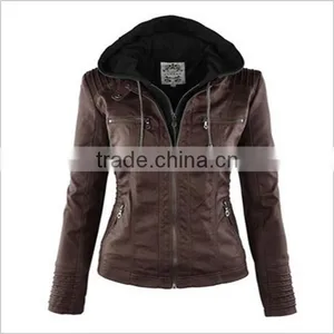 New Leather Suede Jacket Women Spring Autumn Zipper Jacket Tops Coat European Removable Hooded Short Outerwear thumbnail-5