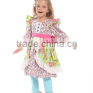 Latest Girl Ruffle Outfits Fashion Printed Prom Girls Ruffle Raglan Pants Set thumbnail-1