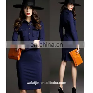 Long Sleeve Pocket on Chest Collar Design High End Woman Communion Dress thumbnail-1