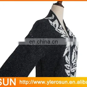 White Leaves Long Sleeve Knit Sweater Jacquard Cardigans for Women thumbnail-5
