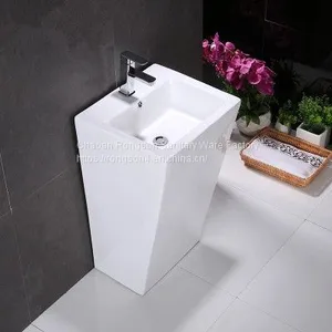 New Popular Ceramics Two Piece Big Floor Mounted White Pedestal Wash Hand Basin Sinks thumbnail-5