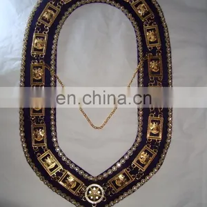 SCOTTISH RITE 32ND DEGREE DOWN WING'S GOLD FINISH METAL CHAIN COLLAR PURPLE thumbnail-4
