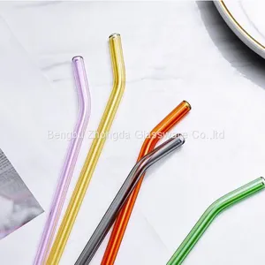 Recyclable Clear & Colored Customization 8mmx200mm Custom Logo Glass Drinking Straw Custom Glass Straw thumbnail-1