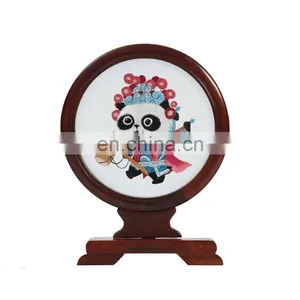 Chinese Style Craft Gift Mirror Pattern Silk Embroidered Painting Furnishing Ornaments With A Rosewood Frame For Decoration(D15cm) thumbnail-1