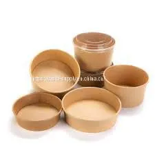 Kraft Kitchen Bowl Eco Friendly Kraft Salad Containers Biodegradable Food Packaging Soup Storage Containers With PET Lid thumbnail-1
