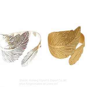 Elegant Metal Gold And Silver Leaf Napkin Rings & Accessories For Hotel Wedding Table Decor thumbnail-5