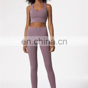 Wholesale New Nude Feeling Sports Gym Wear Suit Set Ins Sexy Bra Match High Waist Fitness Leggings 2 Piece Yoga Set For Women thumbnail-3