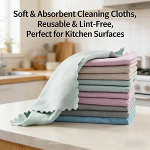 Fish Scales Design Microfiber Kitchen Washcloth Highly Absorbent Reusable Dish Towel thumbnail-1