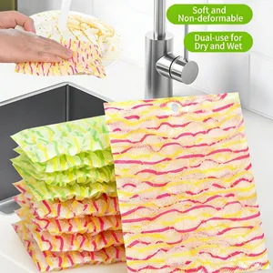 Dual Use Wet & Dry Kitchen Cleaning Cloths Color Striped Oil Removing Dish Towels Home Supplies thumbnail-4