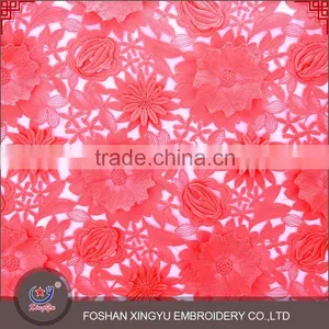 Factory Direct Supply Hot Selling Red Flower Lace Embroidered 3d Mesh Fabric for Fashionable Woman thumbnail-1