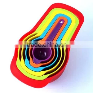 Amazon Supply FDA Approved Rainbow Plastic Powder Carved Measuring Spoons and Cups Set of 6pcs 138g ABS Measuring Spoons thumbnail-3