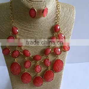 Multi Layered Drop Resin Necklaces Fashion Jewelry Set Alloy Sweater Necklace thumbnail-2