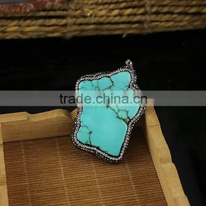 JF6882 Fashion Crystal Pave Freefrom Turquoise Slab Slice Pendants thumbnail-1