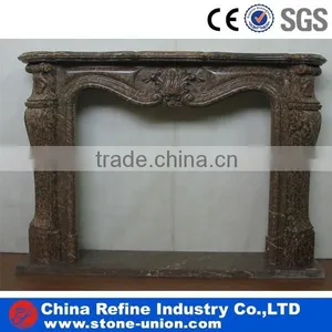 Brown Natural Stone Pillar Carved Electric Fireplace Mantels thumbnail-1
